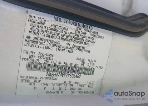 2007 Mercury Grand Marquis Gs из США, поврежденный, VIN 2MEFM74VX7X606462